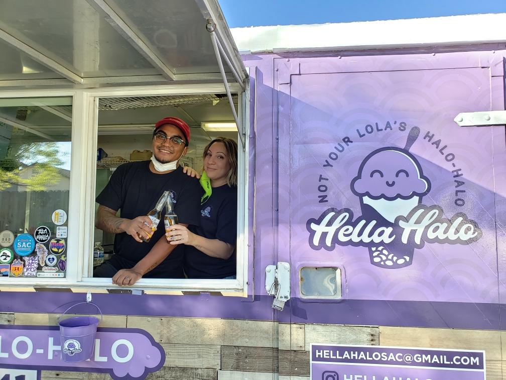 Hella Halo's purple halo-halo food truck with owners Pipo and Kelly Carrasca